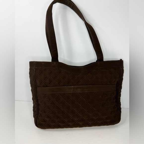 Vera Bradley Espresso Brown Quilted Cotton Laptop Bag Carry On Satchel Tote - Picture 5 of 12